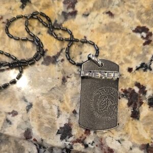 Diesel Silver and Black Dog Tag Necklace